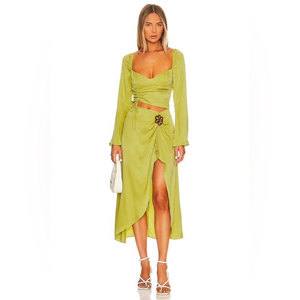 NWT For Love & Lemons Women's Allie Midi Dress in Green Size Small